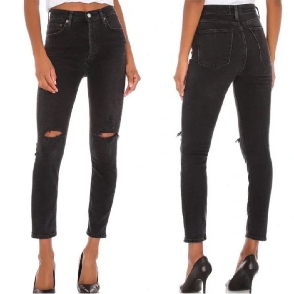 Agolde Nico High Rise Slim Fit - Black Distressed sz 29